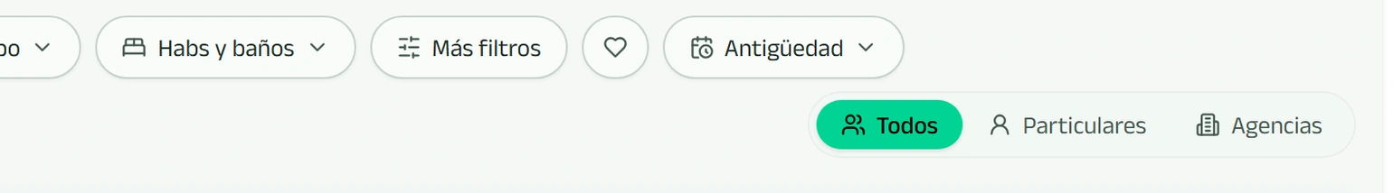 Filtro de anunciante del buscador: todos, particulares o agencias